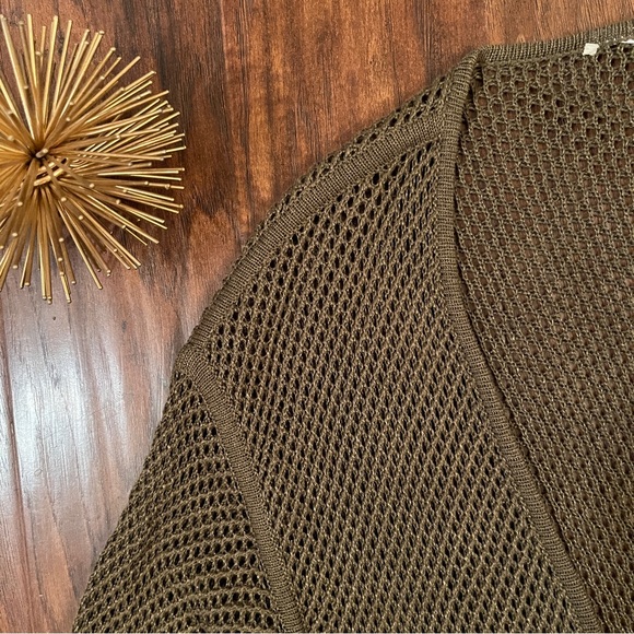 Open Knit Open Front Olive Green Long Cardigan Sweater - Picture 6 of 6